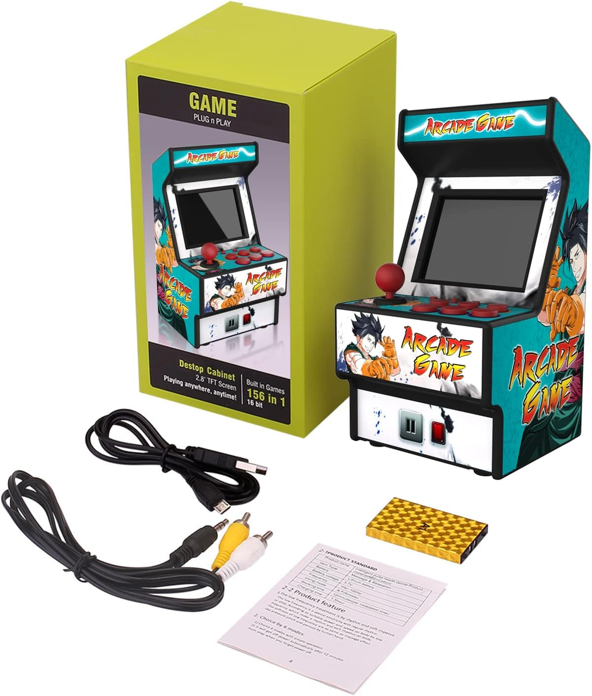 Portable Retro Game Console - Mini Arcade Machine with 156 Classic Games, Rechargeable Battery, 2.8-Inch Color Display, TV Connectivity, Perfect Gift for All Ages