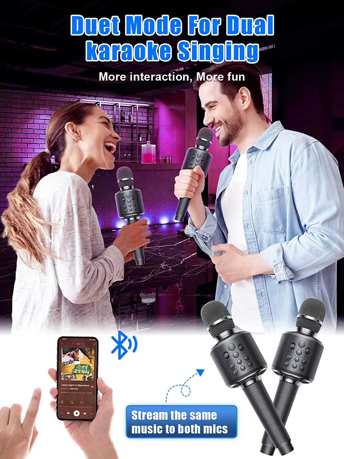 Bluetooth Wireless Karaoke Microphone - Portable Singing Machine with Duet Functionality for Recording, Playback, and Reverb - Ideal Gift for Adults and Children for Home KTV Use