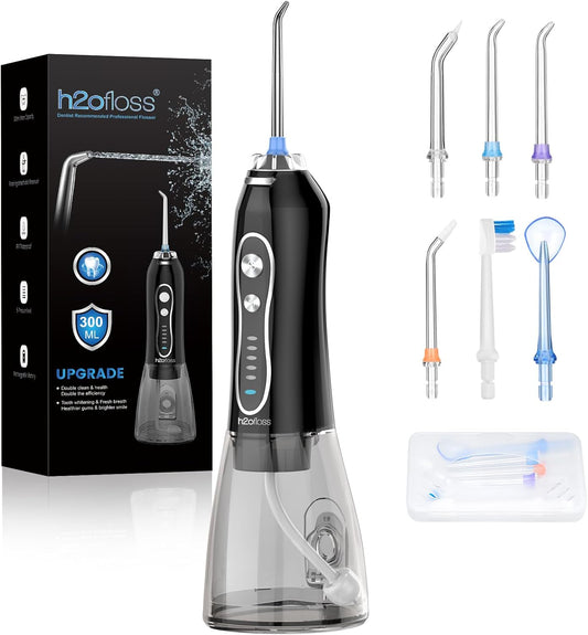 Water Dental Flosser Teeth Pick -Portable Oral Irrigator with 5 Modes, Rechargeable IPX7 Waterproof Orthodontic Teeth Cleaner Pick Cordless for Home Travel-300Ml Water Tank