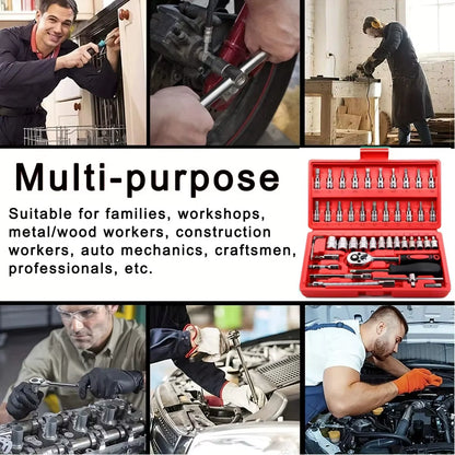 46-Piece Automotive Repair Combination Ratchet Wrench Tool Set for Vehicle Maintenance