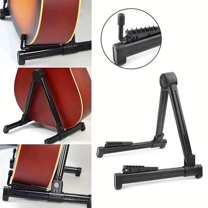 Portable Folding A-Frame Guitar Stand for Acoustic, Classical, Electric, Bass Guitars, Banjo, and Ukulele - Universal ABS Design