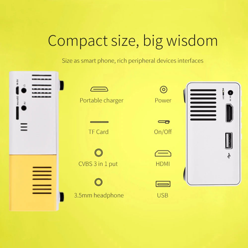 YG300 Pro Mini Projector - Portable LED Beamer with 1080P Full HD Support, HDMI, USB, and Audio Output