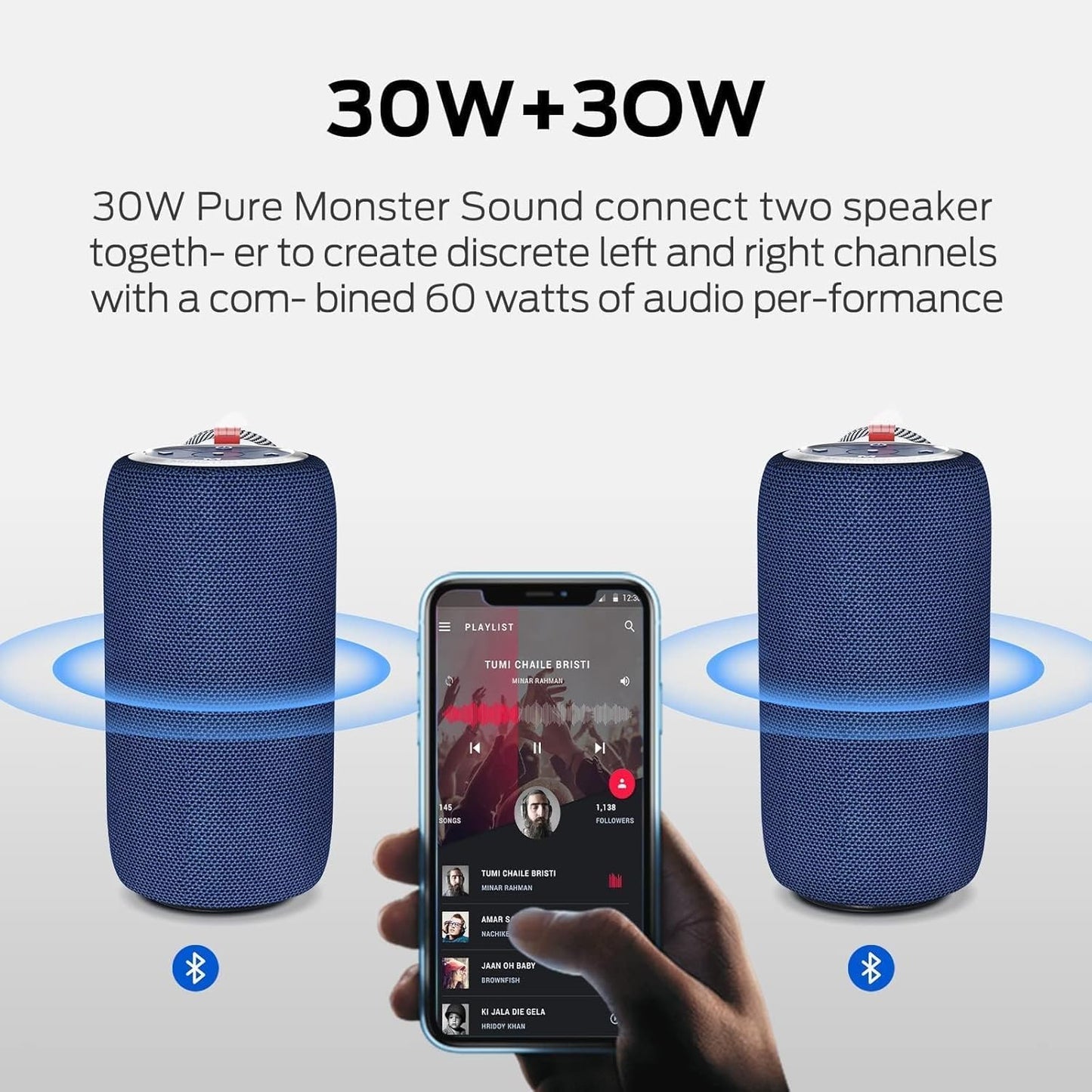 S310 Portable Bluetooth Speaker - 30W True Wireless Stereo, IPX6 Waterproof, Bluetooth 5.2 with Built-In Microphone for Home, Parties, and Outdoor Use
