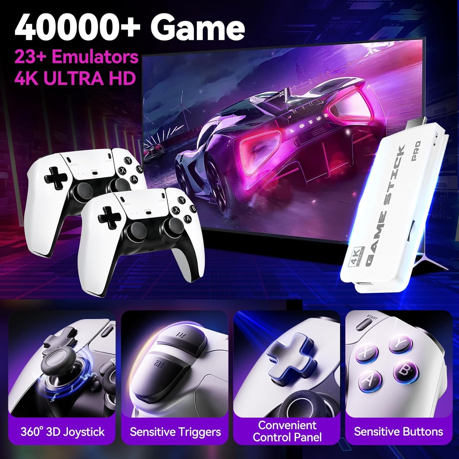 2025 Enhanced Retro Gaming Console: 4K HDMI Video Game System with Over 40,000 Games, 23 Emulators, and Dual 2.4G Controllers (128GB) - Plug and Play Design
