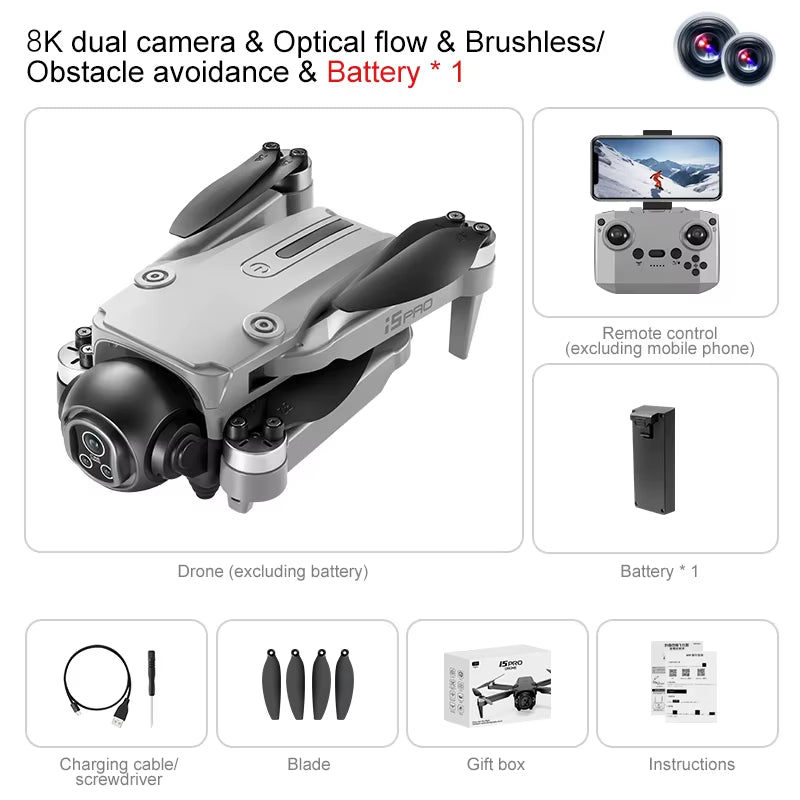 I5 Pro Drone with 8K Camera, 5G WiFi FPV, Remote Control, and Obstacle Avoidance Technology - 2025 Model