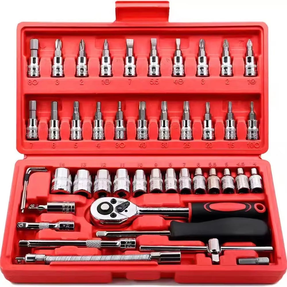 46-Piece Automotive Repair Combination Ratchet Wrench Tool Set for Vehicle Maintenance