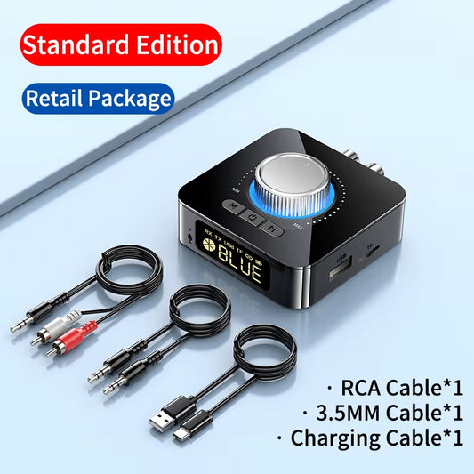 M5 Bluetooth Audio Transmitter and Receiver with LED Display, 3.5mm AUX, RCA, TF/U-Disk Jack, Stereo Wireless Adapter, IR Control, and Built-in Microphone