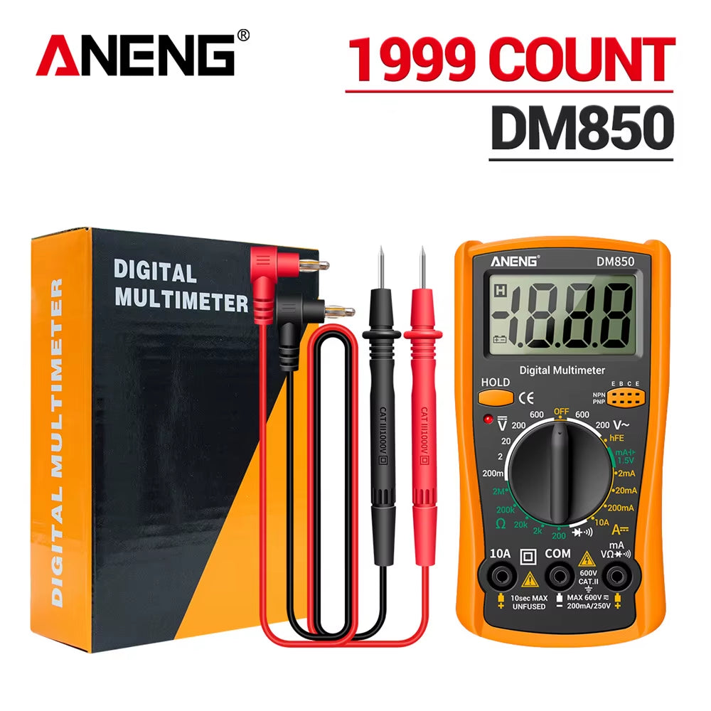 DM850 Professional Digital Multimeter with Automatic 1999 Counts for AC/DC Voltage, Ohm, and Current Measurement