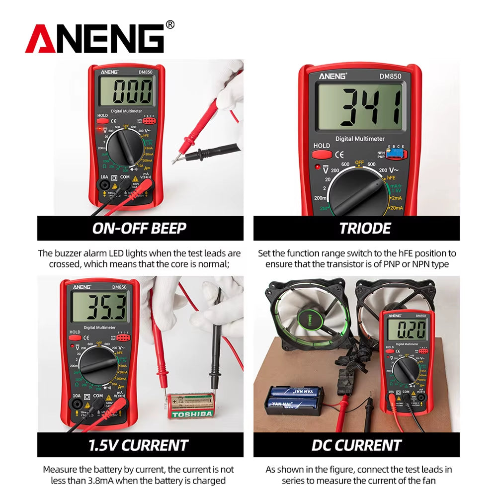 DM850 Professional Digital Multimeter with Automatic 1999 Counts for AC/DC Voltage, Ohm, and Current Measurement