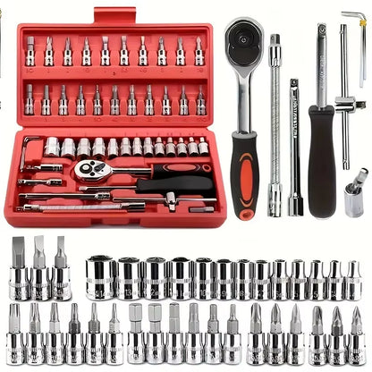 46-Piece Automotive Repair Combination Ratchet Wrench Tool Set for Vehicle Maintenance