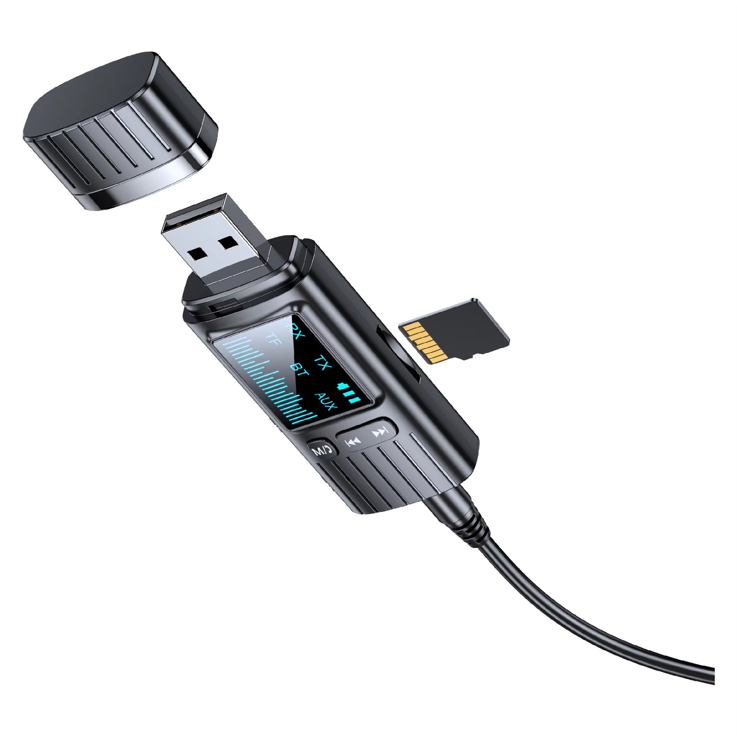 Bluetooth 5.4 Audio Receiver and Transmitter with AUX and USB Connectivity, LED Display, and TF Card Playback for Car, TV, Speakers, and PC