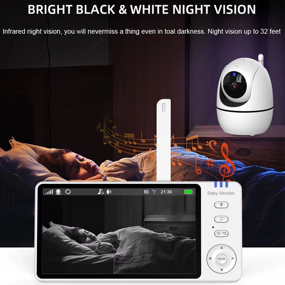 5-Inch Wireless Video Baby Monitor with Pan-Tilt Camera, Two-Way Audio, Night Vision, VOX Function, and USB Charging
