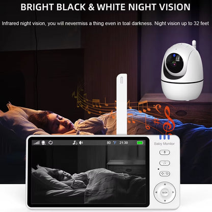 5-Inch Wireless Video Baby Monitor with Pan-Tilt Camera, Two-Way Audio, Night Vision, VOX Function, and USB Charging