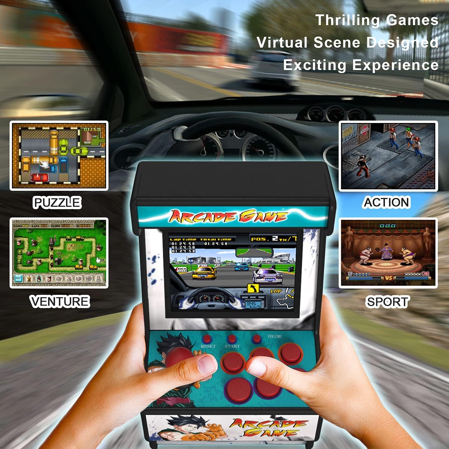 Portable Retro Game Console - Mini Arcade Machine with 156 Classic Games, Rechargeable Battery, 2.8-Inch Color Display, TV Connectivity, Perfect Gift for All Ages