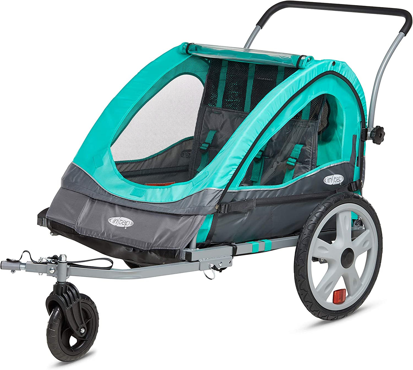 Quick-N-Ez Double Tow Behind Bike Trailer for Toddlers and Kids - Convertible Stroller and Jogger with 2-in-1 Canopy, Universal Bicycle Coupler, Folding Frame, Available in Multiple Colors