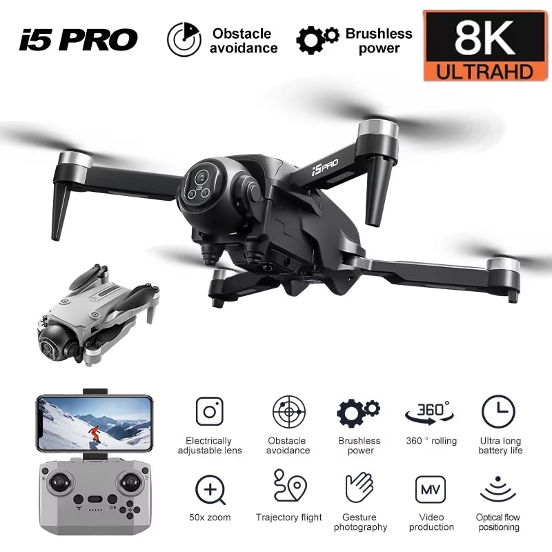 I5 Pro Drone with 8K Camera, 5G WiFi FPV, Remote Control, and Obstacle Avoidance Technology - 2025 Model