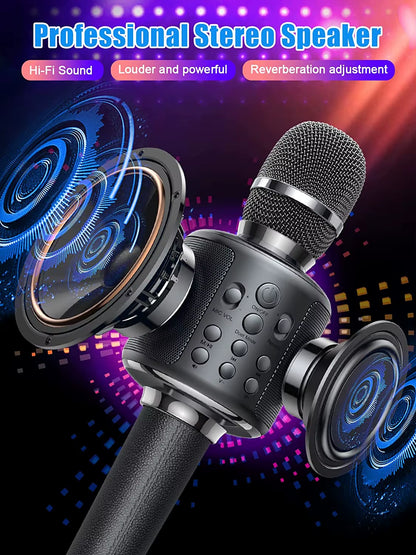 Bluetooth Wireless Karaoke Microphone - Portable Singing Machine with Duet Functionality for Recording, Playback, and Reverb - Ideal Gift for Adults and Children for Home KTV Use