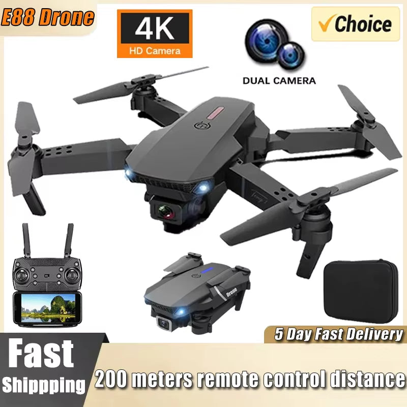 E88 Professional Drone with 4K Wide-Angle HD Camera, Wifi FPV, Height Hold, and Foldable Design - Ideal for Children and Enthusiasts