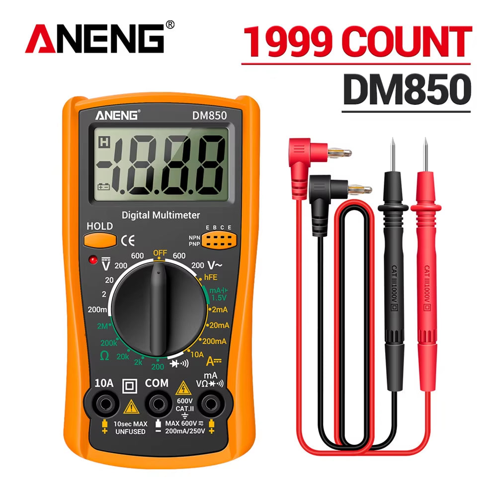 DM850 Professional Digital Multimeter with Automatic 1999 Counts for AC/DC Voltage, Ohm, and Current Measurement