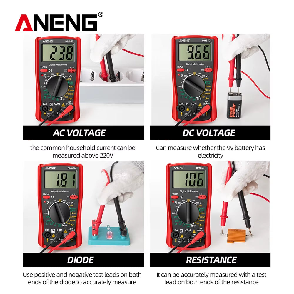DM850 Professional Digital Multimeter with Automatic 1999 Counts for AC/DC Voltage, Ohm, and Current Measurement