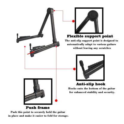 Portable Folding A-Frame Guitar Stand for Acoustic, Classical, Electric, Bass Guitars, Banjo, and Ukulele - Universal ABS Design