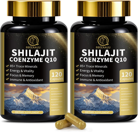 Shilajit Capsules with Sea Moss & Ashwagandha for Men & Women,12 in 1 Hima*Layan Shilajit Supplements with Coenzyme Q10, Fulvic Acid & Humic Acid, Lion'S Mane, Energy & Immune, 120 Count, 2 Pack