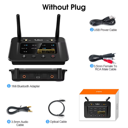 B03Pro Bluetooth 5.0 Transmitter and Receiver with AptX Low Latency, HD CSR8675, Hi-Fi 32Bit DAC, 3.5mm Aux Bluetooth Adapter for TV and PC Headphones
