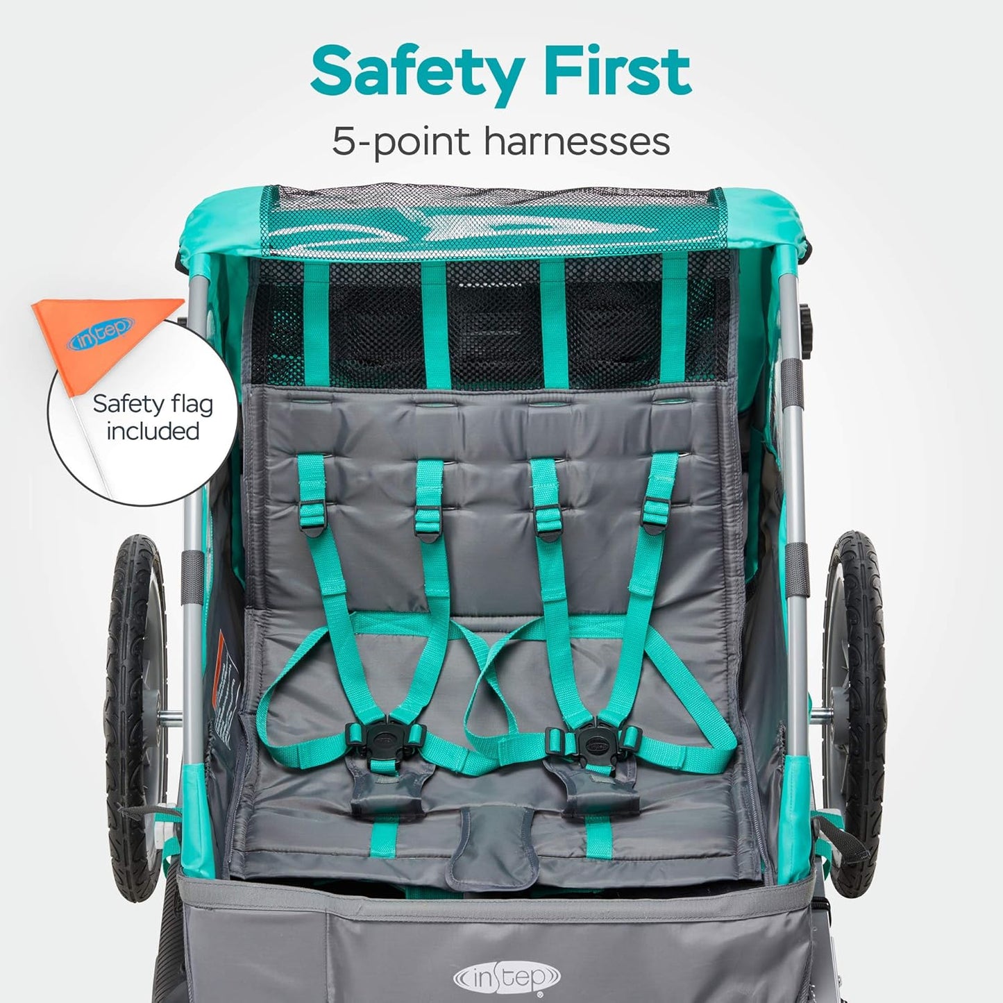 Quick-N-Ez Double Tow Behind Bike Trailer for Toddlers and Kids - Convertible Stroller and Jogger with 2-in-1 Canopy, Universal Bicycle Coupler, Folding Frame, Available in Multiple Colors