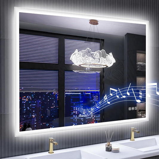 LED Bathroom Mirror with Bluetooth Speaker Anti-Fog Dimmable