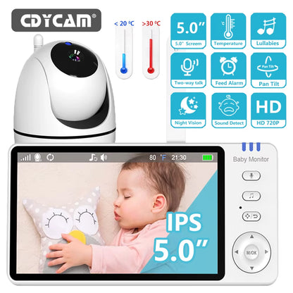 5-Inch Wireless Video Baby Monitor with Pan-Tilt Camera, Two-Way Audio, Night Vision, VOX Function, and USB Charging