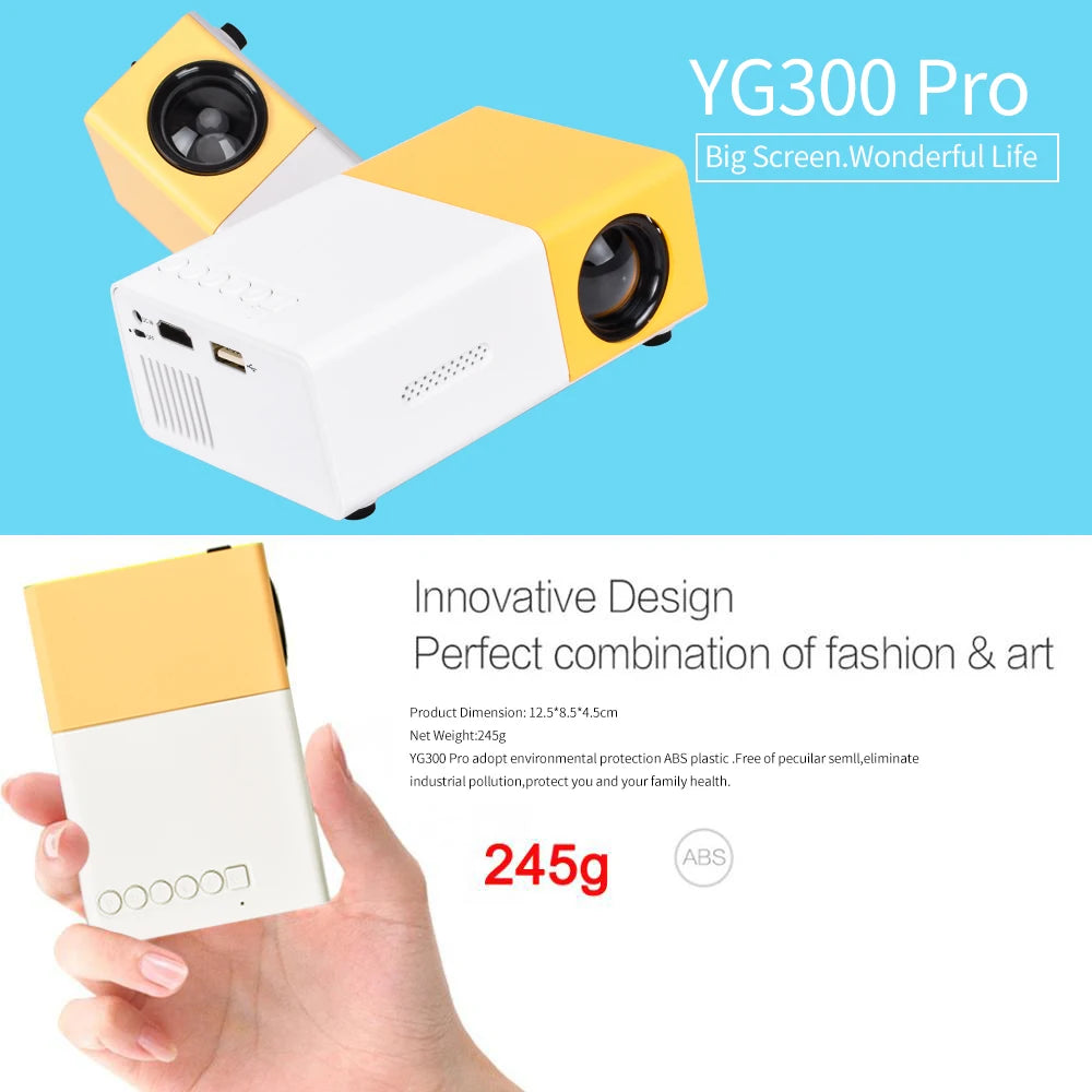 YG300 Pro Mini Projector - Portable LED Beamer with 1080P Full HD Support, HDMI, USB, and Audio Output