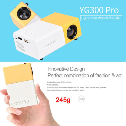 YG300 Pro Mini Projector - Portable LED Beamer with 1080P Full HD Support, HDMI, USB, and Audio Output
