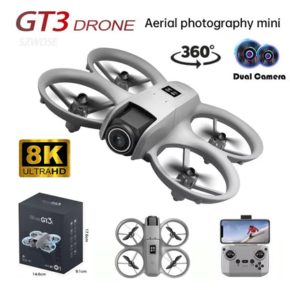 GT3 Mini Foldable Drone with LED Lights, 8K Aerial Photography, Optical Flow Positioning, and 360° Obstacle Avoidance