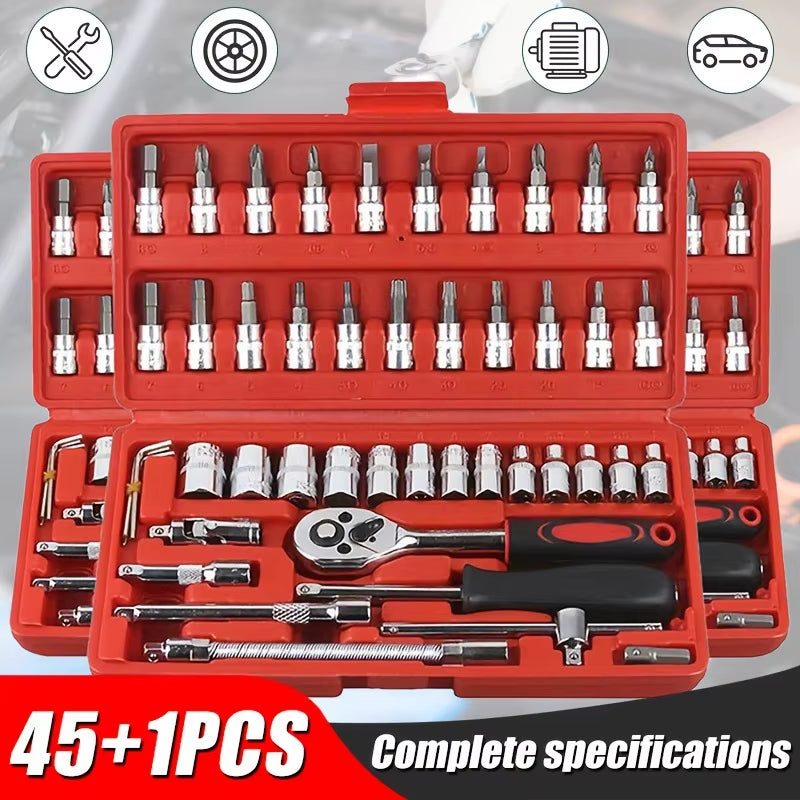 46-Piece Automotive Repair Combination Ratchet Wrench Tool Set for Vehicle Maintenance
