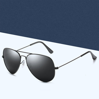 3026 Stainless Steel Metal Fashion Sunglasses with Tempered Glass for Men and Women - Pilot Style