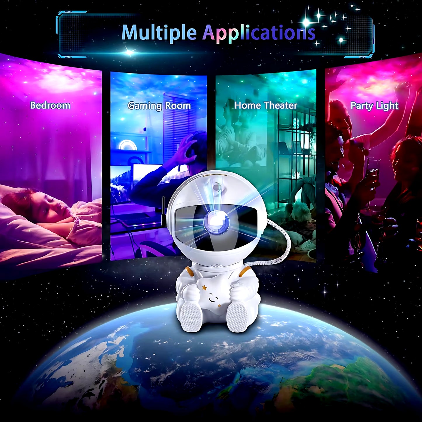 Galaxy Star Projector Night Light - Astronaut-Themed LED Lamp for Bedroom Decor and Children's Gifts