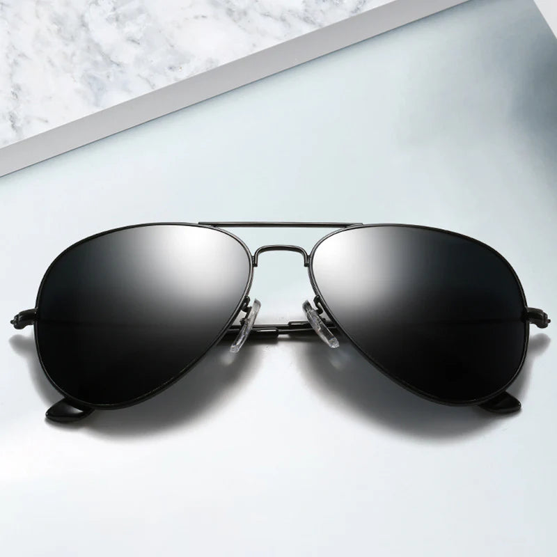 3026 Stainless Steel Metal Fashion Sunglasses with Tempered Glass for Men and Women - Pilot Style