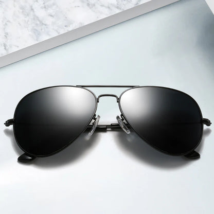 3026 Stainless Steel Metal Fashion Sunglasses with Tempered Glass for Men and Women - Pilot Style