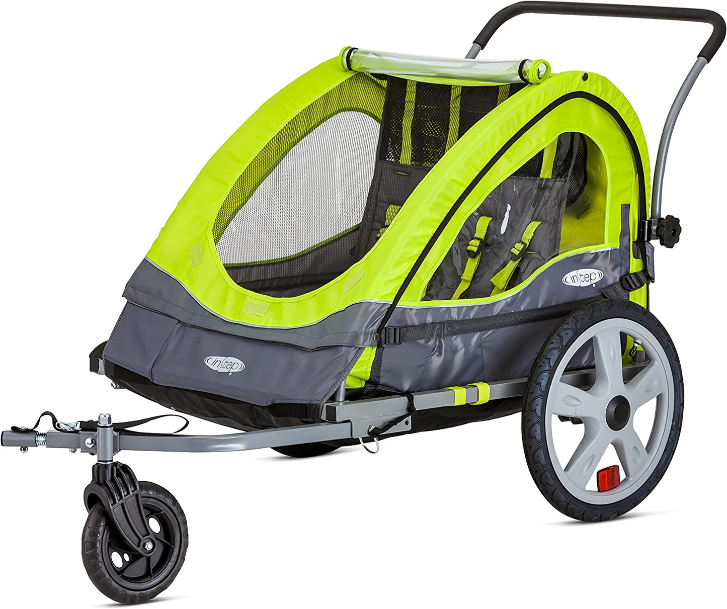 Quick-N-Ez Double Tow Behind Bike Trailer for Toddlers and Kids - Convertible Stroller and Jogger with 2-in-1 Canopy, Universal Bicycle Coupler, Folding Frame, Available in Multiple Colors