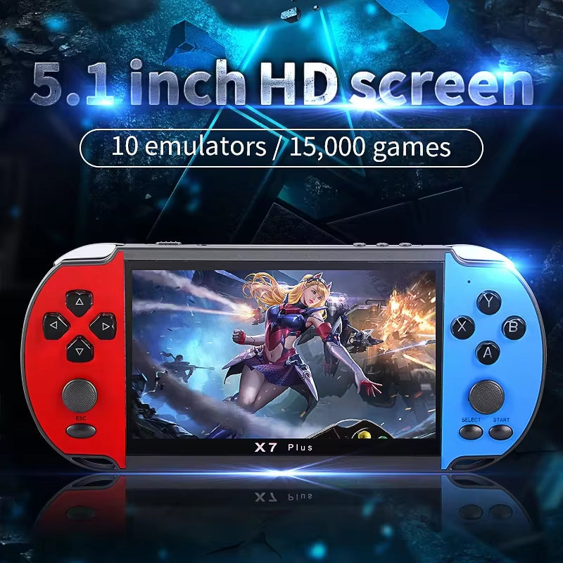 X7Plus Handheld Game Console with 5.1-Inch HD Screen, Portable Audio Video Player, Over 15,000 Built-In Classic Games