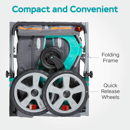 Quick-N-Ez Double Tow Behind Bike Trailer for Toddlers and Kids - Convertible Stroller and Jogger with 2-in-1 Canopy, Universal Bicycle Coupler, Folding Frame, Available in Multiple Colors