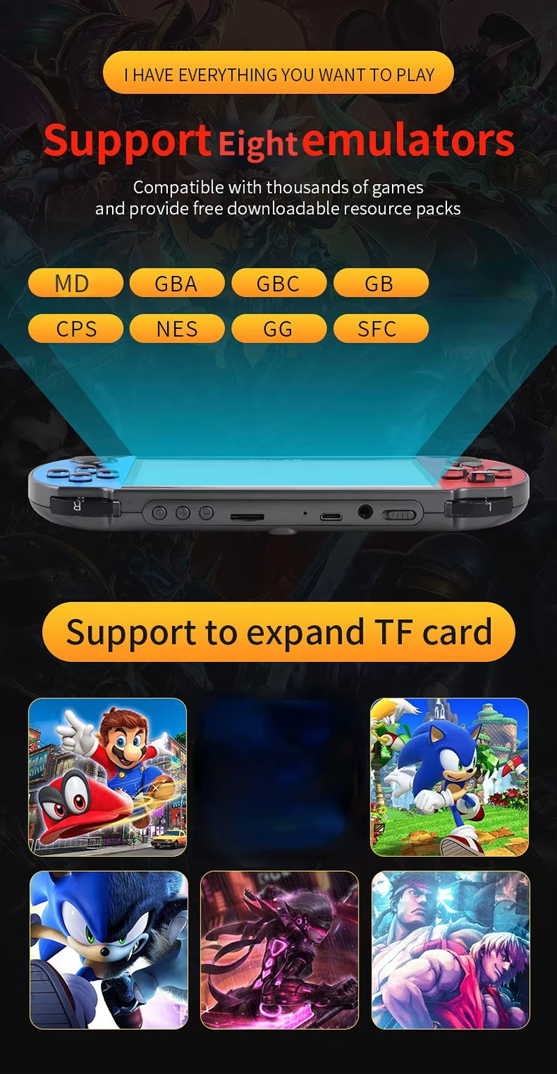 X7Plus Handheld Game Console with 5.1-Inch HD Screen, Portable Audio Video Player, Over 15,000 Built-In Classic Games