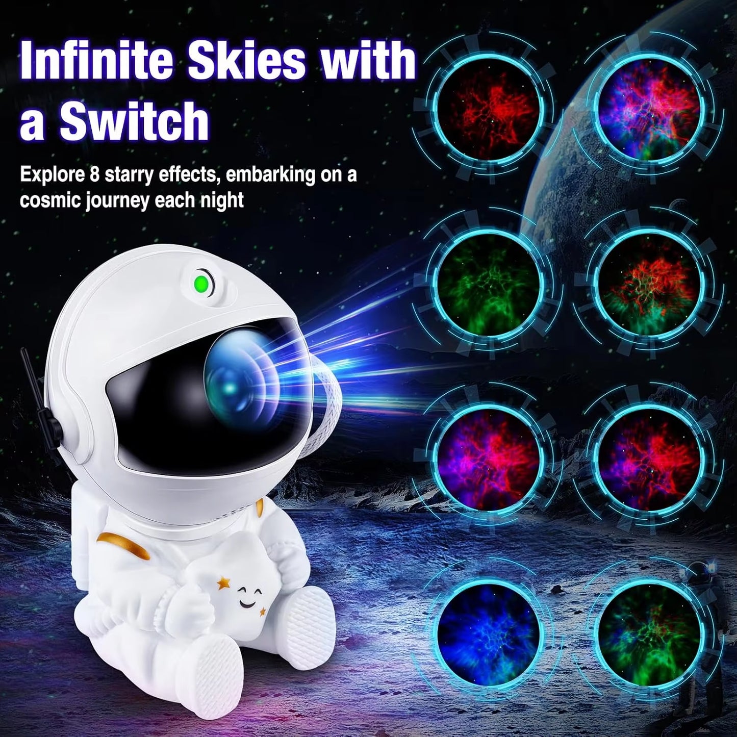 Galaxy Star Projector Night Light - Astronaut-Themed LED Lamp for Bedroom Decor and Children's Gifts