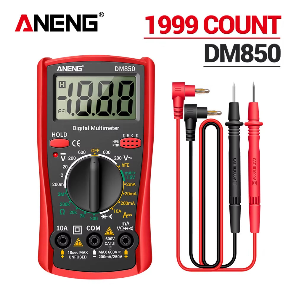 DM850 Professional Digital Multimeter with Automatic 1999 Counts for AC/DC Voltage, Ohm, and Current Measurement