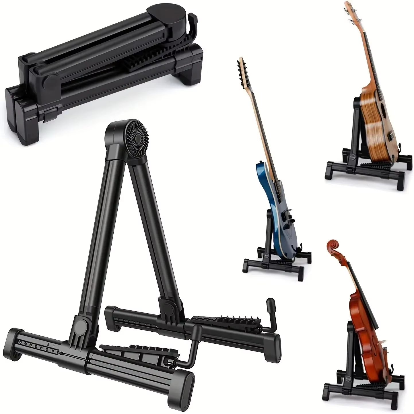 Portable Folding A-Frame Guitar Stand for Acoustic, Classical, Electric, Bass Guitars, Banjo, and Ukulele - Universal ABS Design
