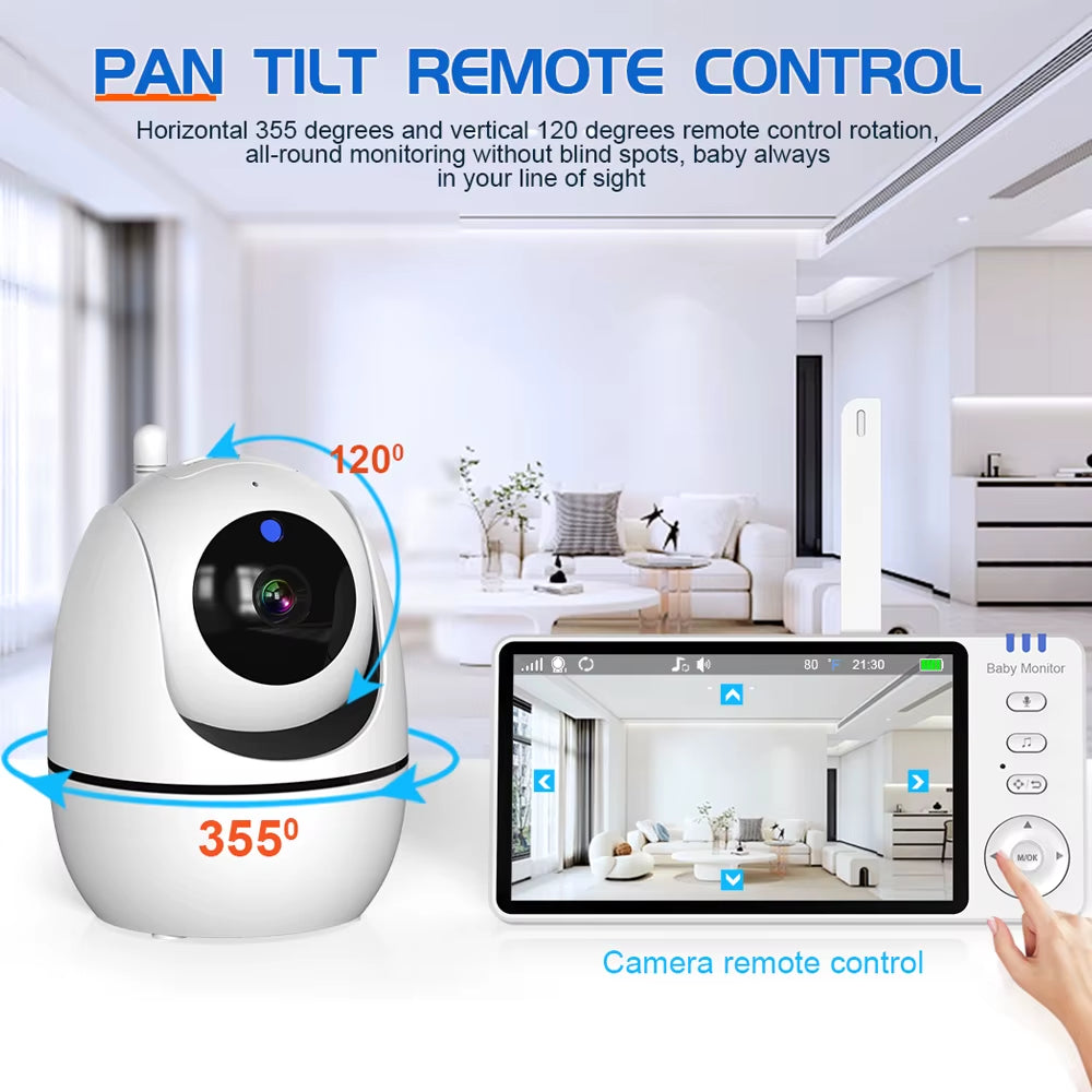 5-Inch Wireless Video Baby Monitor with Pan-Tilt Camera, Two-Way Audio, Night Vision, VOX Function, and USB Charging