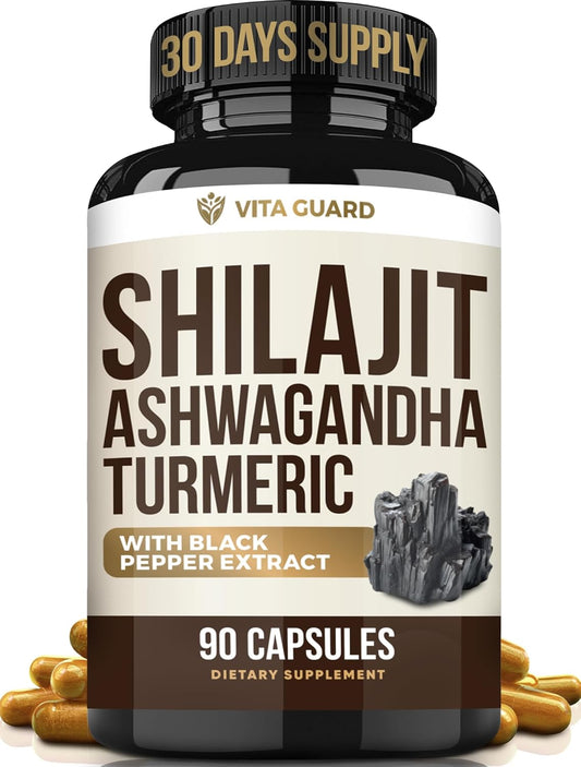 Himalayan Shilajit + Ashwagandha & Turmeric - 1610Mg | Vegan Capsules with Fulvic Acid, 95% Curcuminoids & Black Pepper | Joint, Mood & Immune Support | 90 Count