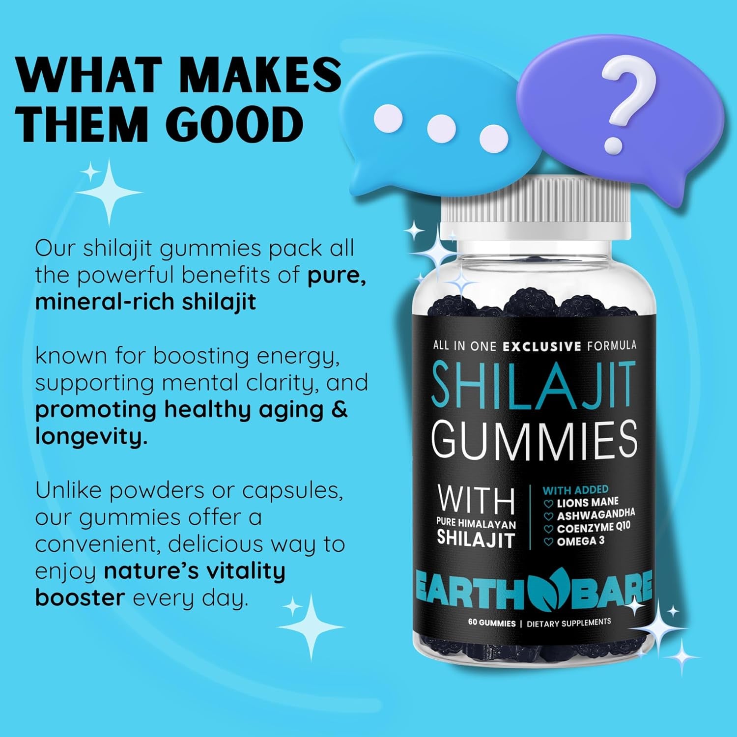 Himalayan Shilajit with Lion’S Mane, Ashwagandha, Coq10, and Omega-3 – Premium Exclusive Gummies for Energy, Focus, and Wellness - 60 Count