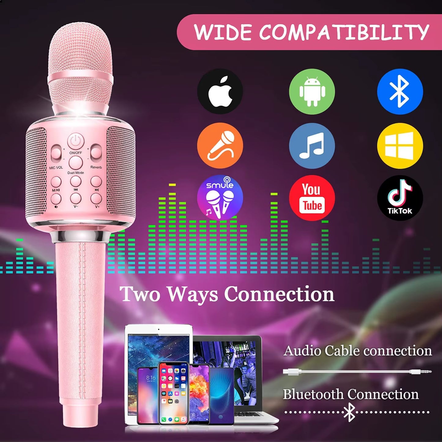 Bluetooth Wireless Karaoke Microphone - Portable Singing Machine with Duet Functionality for Recording, Playback, and Reverb - Ideal Gift for Adults and Children for Home KTV Use