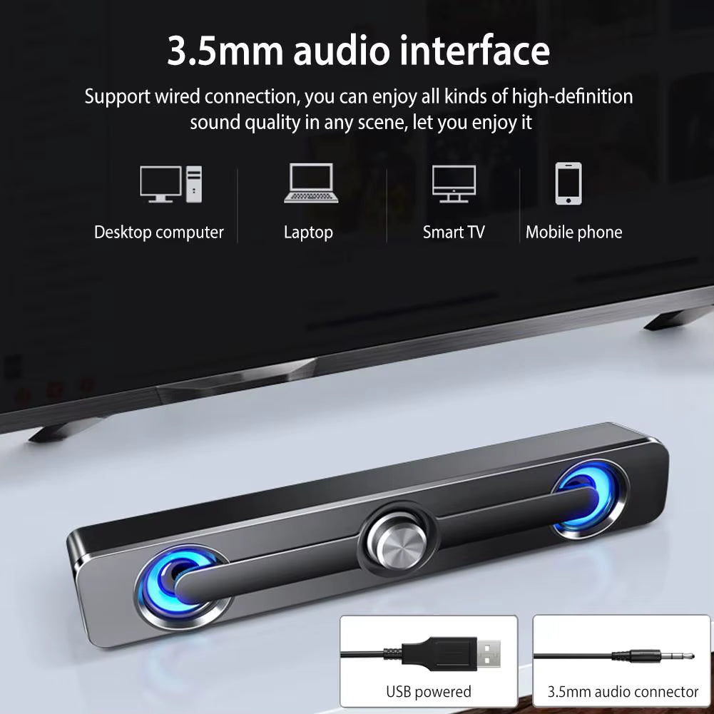 Bluetooth and Wired Stereo Sound Bar Speakers for Projectors, PCs, Laptops, and Phones with 3.5mm AUX Input
